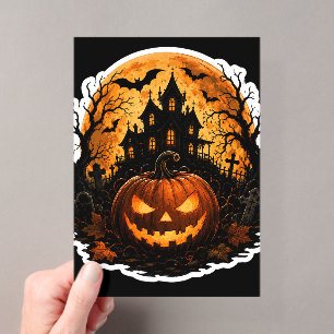 Invitaciones Acrílicas Calabaza embrujada de Halloween pegatina   Espeluz
