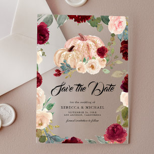 Invitaciones Acrílicas Calabaza Floral Borgoña Boda Save the Date