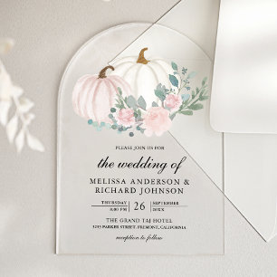 Invitaciones Acrílicas Calabaza Floral Rosa Sonrojado para Boda