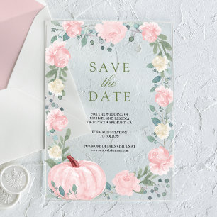Invitaciones Acrílicas Calabaza Floral Rosa Sonrojado para Bodas Save the