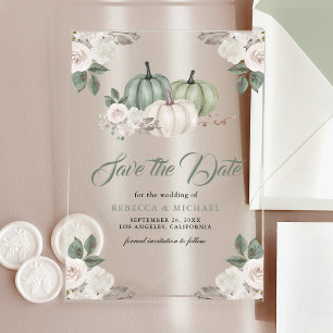 Invitaciones Acrílicas Calabaza Floral Verde Salvia para Boda Guardar la 