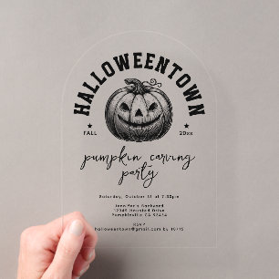 Invitaciones Acrílicas Calabaza Jack O Lantern Black Halloween Party
