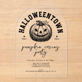 Invitaciones Acrílicas Calabaza Jack O Lantern Black Halloween Party