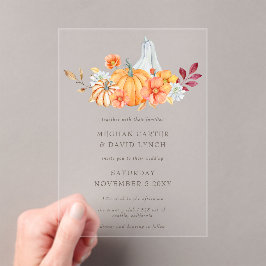 Invitaciones Acrílicas Calabazas de Naranja de acuarela rústica Boda otoñ
