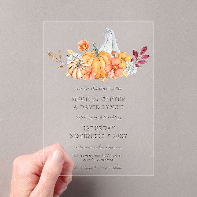 Invitaciones Acrílicas Calabazas de Naranja de acuarela rústica Boda otoñ (Insitu (portátil))