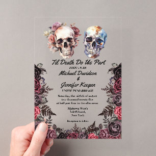 Invitaciones Acrílicas Calaveras Florales Góticas, Hasta que la Muerte no