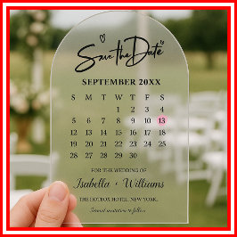 Invitaciones Acrílicas Calendario con Corazón Elegante Foto Boda Moderna 