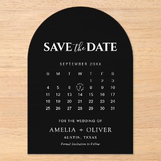Invitaciones Acrílicas Calendario de acrílico negro con arco moderno para