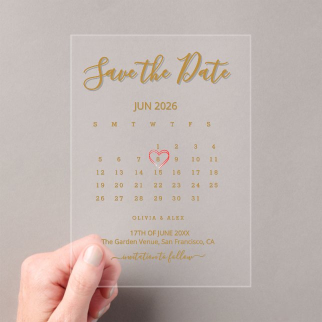 Invitaciones Acrílicas Calendario de acrílico Save the Date  (Insitu (portátil))