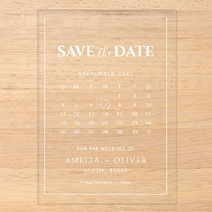 Invitaciones Acrílicas Calendario de acrílico transparente minimalista Gu