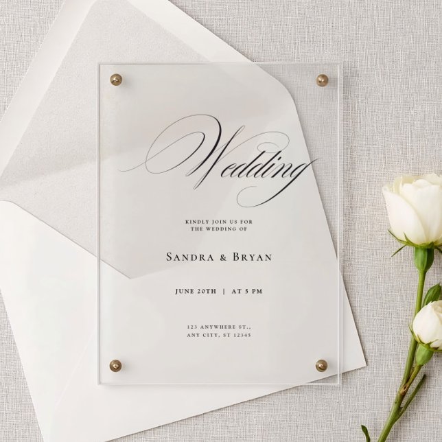 Invitaciones Acrílicas Caligrafía Clásica Boda Elegante (Subido por el creador)