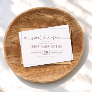 Invitaciones Acrílicas Caligrafía de Corazón Minimalista Marrón Dulces 16