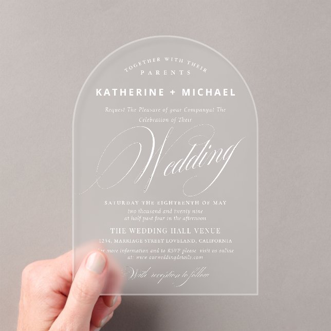 Invitaciones Acrílicas Caligrafía de guión romántico Boda simple y Moda (Insitu (portátil))
