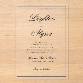 Invitaciones Acrílicas Caligrafía elegante formal Boda de superposición t