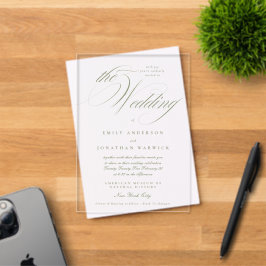 Invitaciones Acrílicas Caligrafía elegante formal verde sabio la boda
