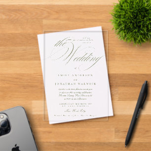 Invitaciones Acrílicas Caligrafía elegante formal verde sabio la boda