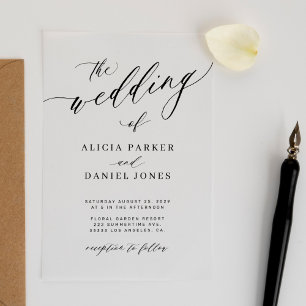 Invitaciones Acrílicas Caligrafía elegante simple clara boda 