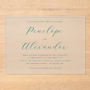 Invitaciones Acrílicas Caligrafía Elegante Turquesa