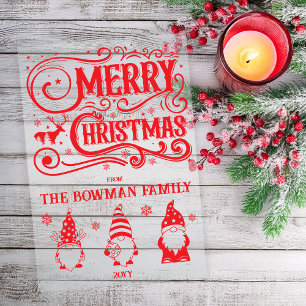 Invitaciones Acrílicas Caligrafía Feliz Navidad Gnomes Saludo familiar
