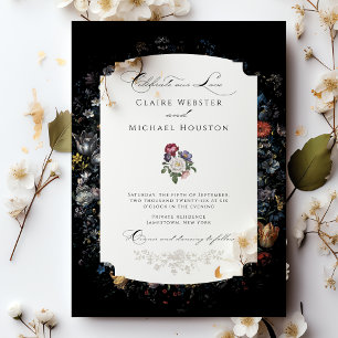 Invitaciones Acrílicas Caligrafía floral negra de arte fino