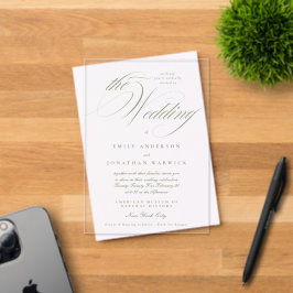 Invitaciones Acrílicas Caligrafía Formal Elegante Sage Green El Boda