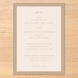 Invitaciones Acrílicas Caligrafía minimalista beige elegante