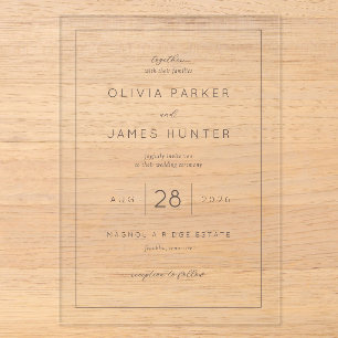 Invitaciones Acrílicas Caligrafía minimalista blanca elegante