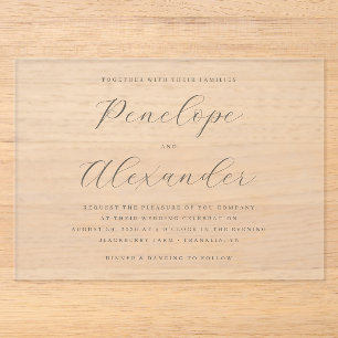 Invitaciones Acrílicas Caligrafía minimalista gris elegante