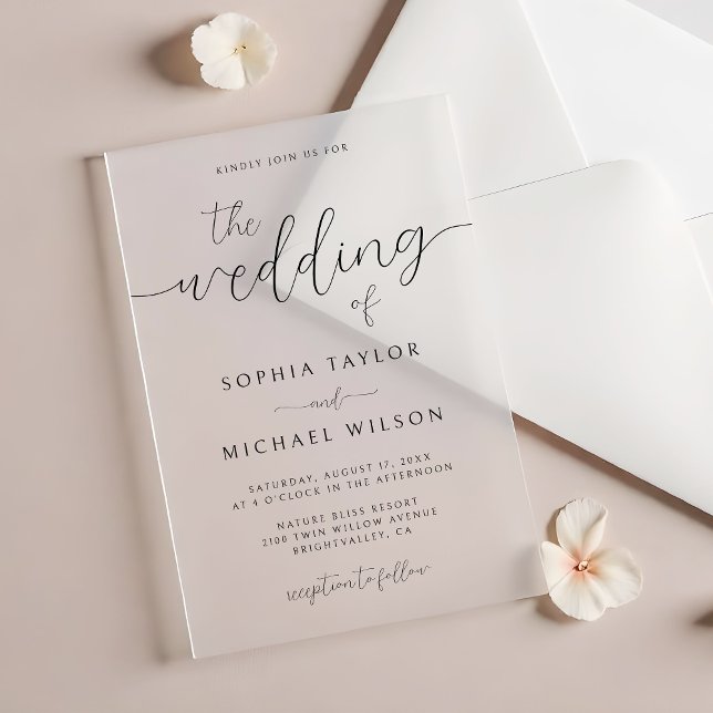 Invitaciones Acrílicas Caligrafía Minimalista moderna Boda blanco negro (Subido por el creador)