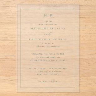 Invitaciones Acrílicas Caligrafía minimalista negra elegante
