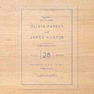 Invitaciones Acrílicas Caligrafía minimalista negra elegante
