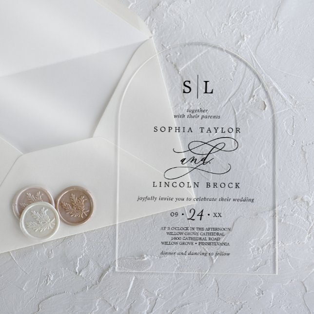 Invitaciones Acrílicas Caligrafía romántica Boda clásico clásico moderno  (Romantic Calligraphy Simple Classic Modern Wedding Acrylic Invitations)