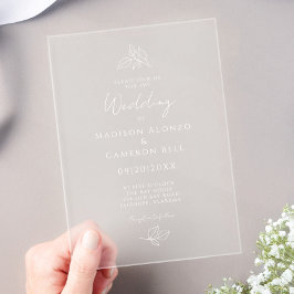 Invitaciones Acrílicas Caligrafía romántica clásica botánica moderna