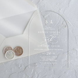 Invitaciones Acrílicas Caligrafía romántica Clásico Blanco Boda moderno