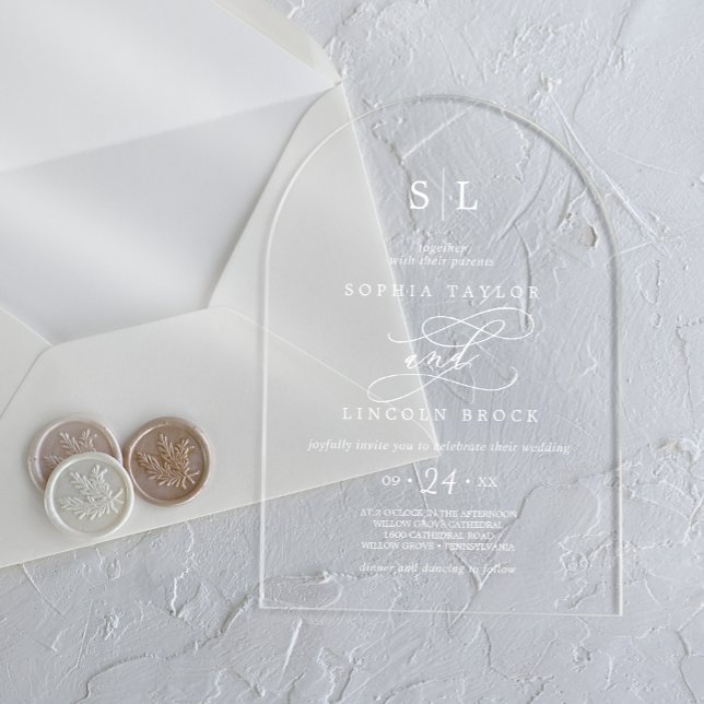 Invitaciones Acrílicas Caligrafía romántica Clásico Blanco Boda moderno (Romantic Calligraphy White Classic Modern Wedding Acrylic Invitations)