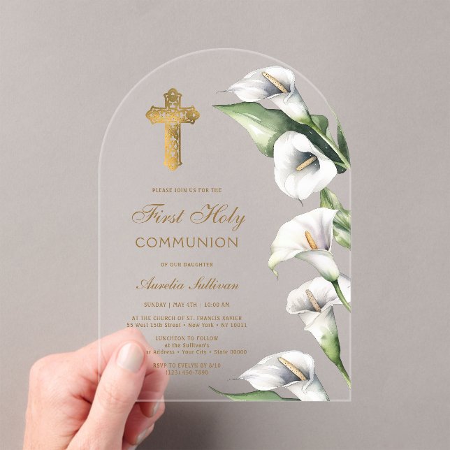 Invitaciones Acrílicas Calla Lilies Arch First Communion (Insitu (portátil))