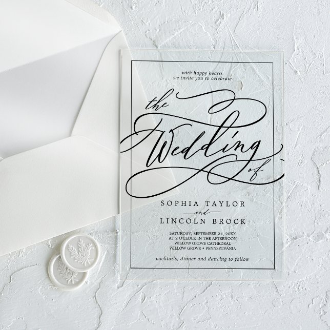 Invitaciones Acrílicas Calligrafía romántica Matrimonio elegante moderno (Romantic Calligraphy Modern Simple Elegant Wedding Acrylic Invitations)