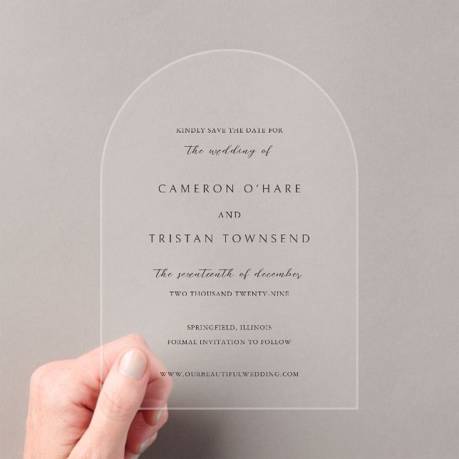 Invitaciones Acrílicas Cameron simple boda moderna salva la fecha (Insitu (portátil))