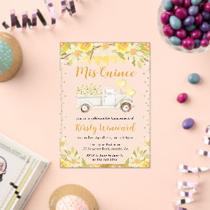 Invitaciones Acrílicas Camioneta de margaritas en acuarela y flores Quinc