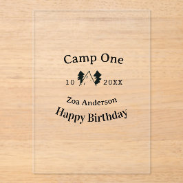 Invitaciones Acrílicas Camp one happy birthday name date campingadventure
