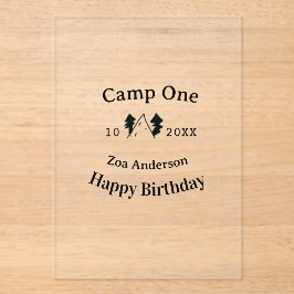 Invitaciones Acrílicas Campamento un feliz cumpleaños nombre fecha campin