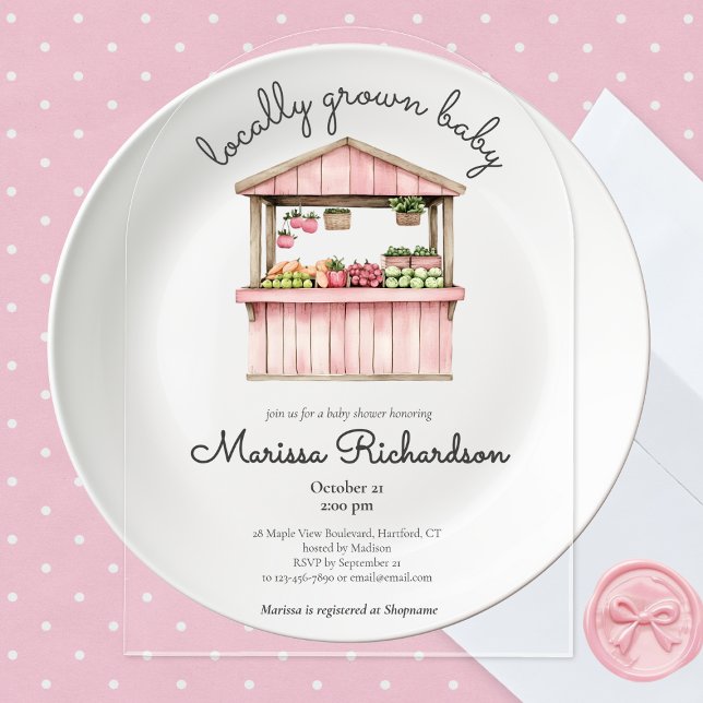 Invitaciones Acrílicas Campesinos comercializan Baby Shower (cute whimsical rustic pink locally grown baby farmers market baby girl shower acrylic invitation)