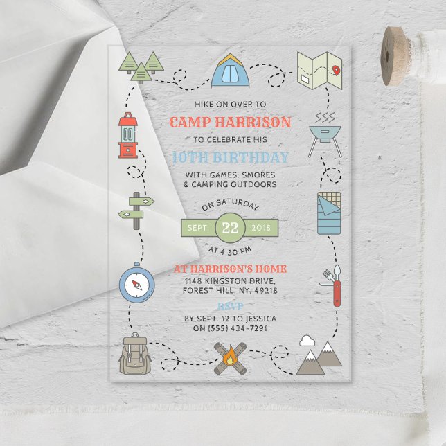 Invitaciones Acrílicas Camping Cualquier Fiesta de Cumpleaños de Edad (Subido por el creador)