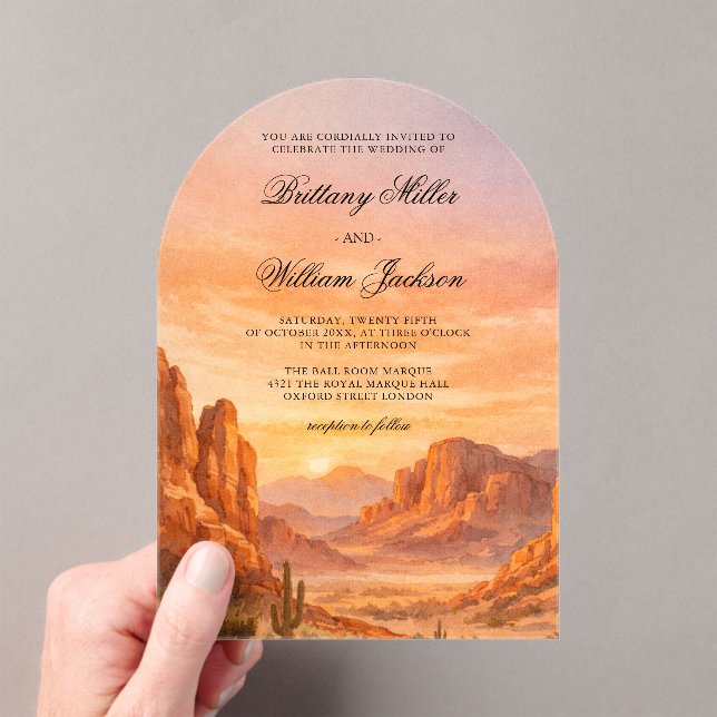 Invitaciones Acrílicas Canyon Mountain Desert Landscape Wedding  (Insitu (portátil))