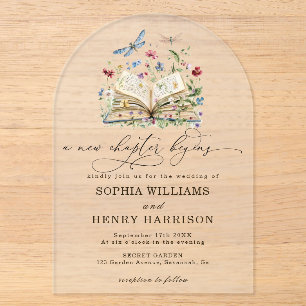 Invitaciones Acrílicas Capítulo de noticias comienza libro floral boda 