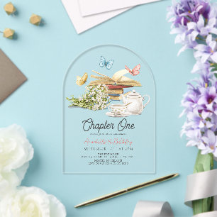 Invitaciones Acrílicas Capítulo Uno Té Mariposa Libro de Cuentos 1er Cump