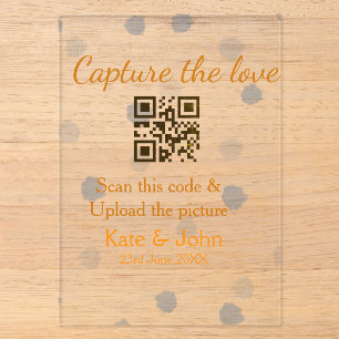 Invitaciones Acrílicas Captura el amor añade escaneo QR subir imagen azul