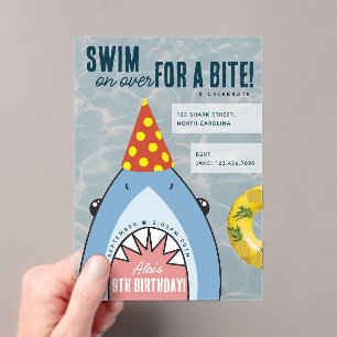 Invitaciones Acrílicas Cara de Tiburón Adorable en Fiesta de Cumpleaños I