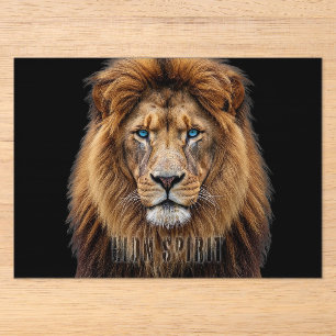 Invitaciones Acrílicas Cara Majestuosa de León con Ojos Azules Animales