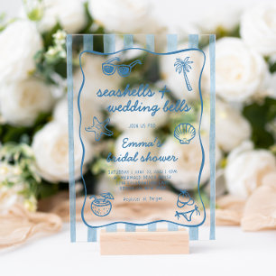 Invitaciones Acrílicas Caracoles Costeros y Campanas de Boda Despedida de